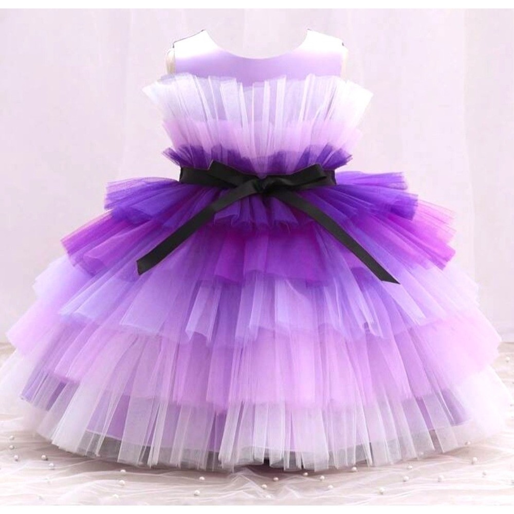 SHEIN Girls Purple Ombre Tiered Tulle PartyDress Flower Girl Special Occasion 6Y
